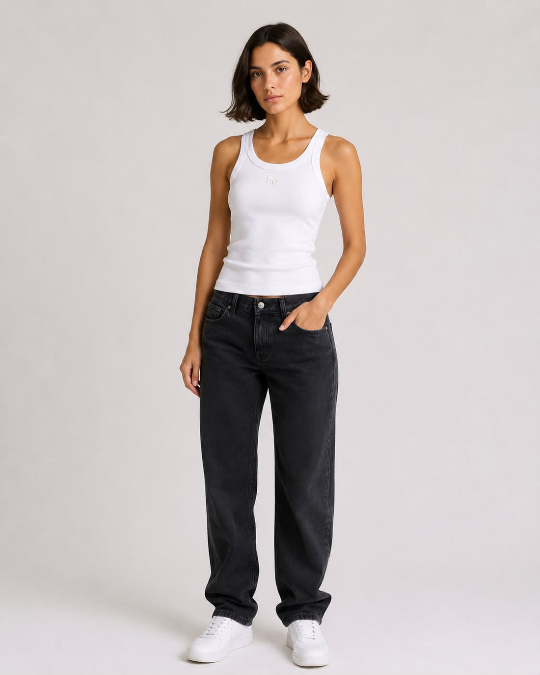 Tank Top Femenino Negro Estampado Blanco